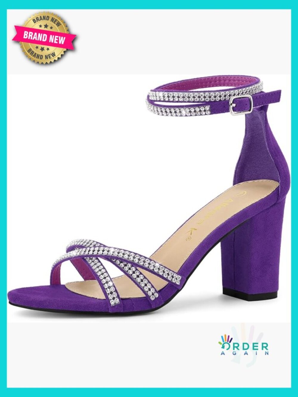 Strappy Chunky Heel Sandals Rhinestone Embellished Block Heel Open Toe Dressy